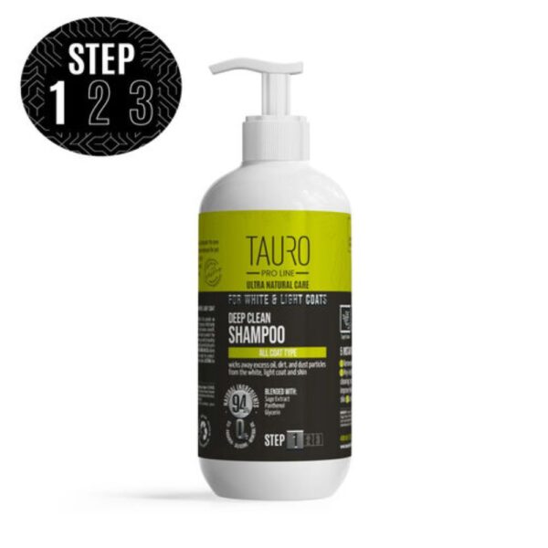 Tauro Pro Line Deep Clean, syväpuhdistava shampoo valkoiselle ja vaalealle turkille 400ml