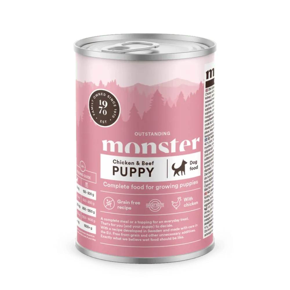 Monster Puppy chicken & beef, säilykeruoka pennuille 400g