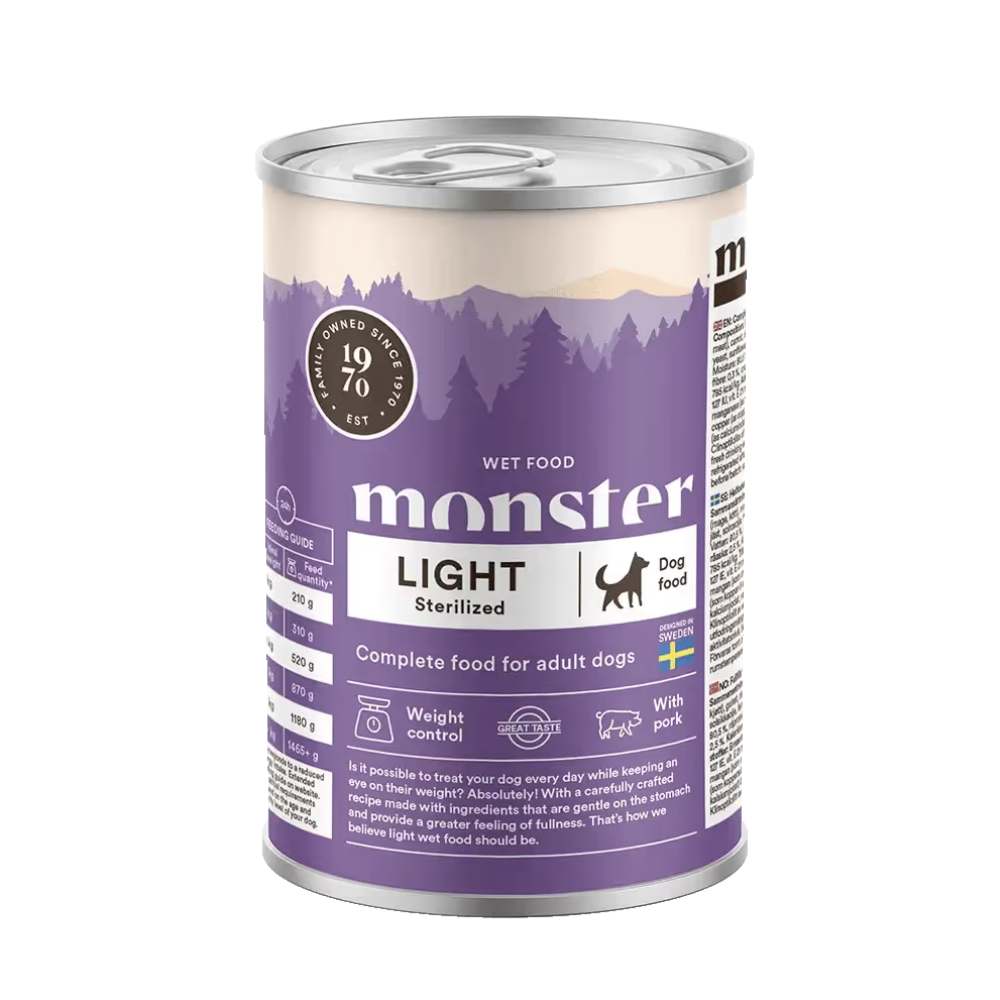 Monster Dog Light/Sterilized -säilykeruoka painonhallintaan 400g